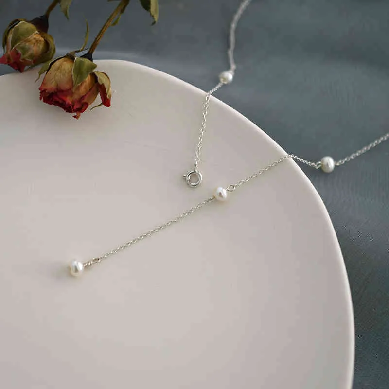 ASHIQI Real 925 cadena de plata esterlina en el collar de las mujeres Mini perlas naturales de agua dulce joyería regalos para el año