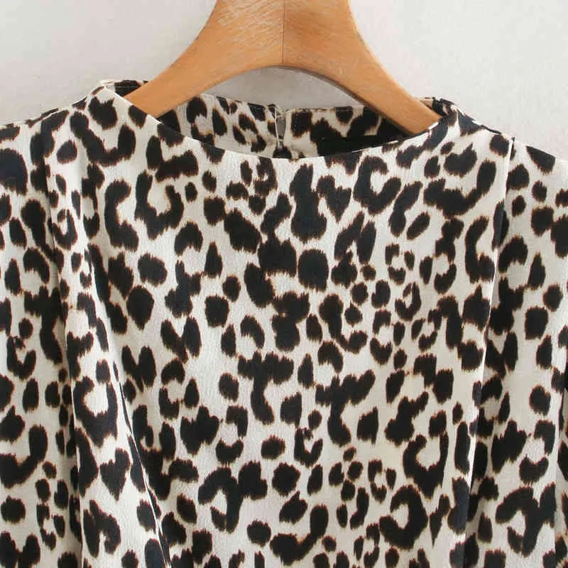 Estate Donna Leopard Mini Abito Manica lunga O-Collo Stampa Abiti vintage Donna Elegante Strada vestito aderente abiti 210513