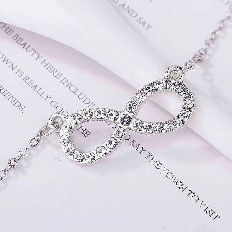 Huatang Moda Rhinestone Infinity Miłość Wisiorek Naszyjnik Dla Kobiet Srebrny Kolor Łańcuchy Lady Party Collares Biżuteria na szyi G220310