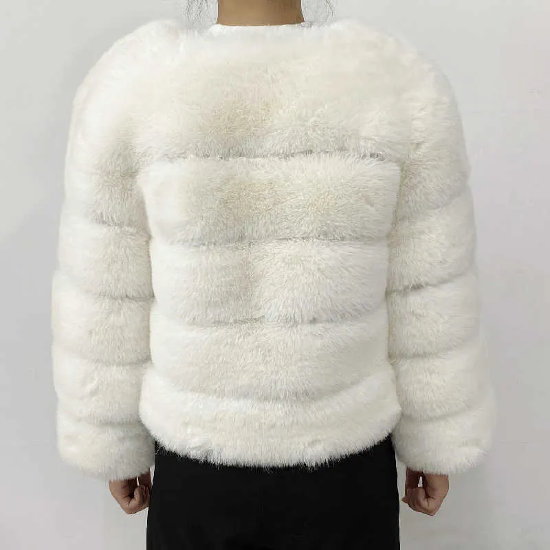 Kobiety Faux Fur Coat Jesień Zima Wysokiej Jakości Puszysty Krótki Płaszcz Faux Fur Kurtka Oversize 210925