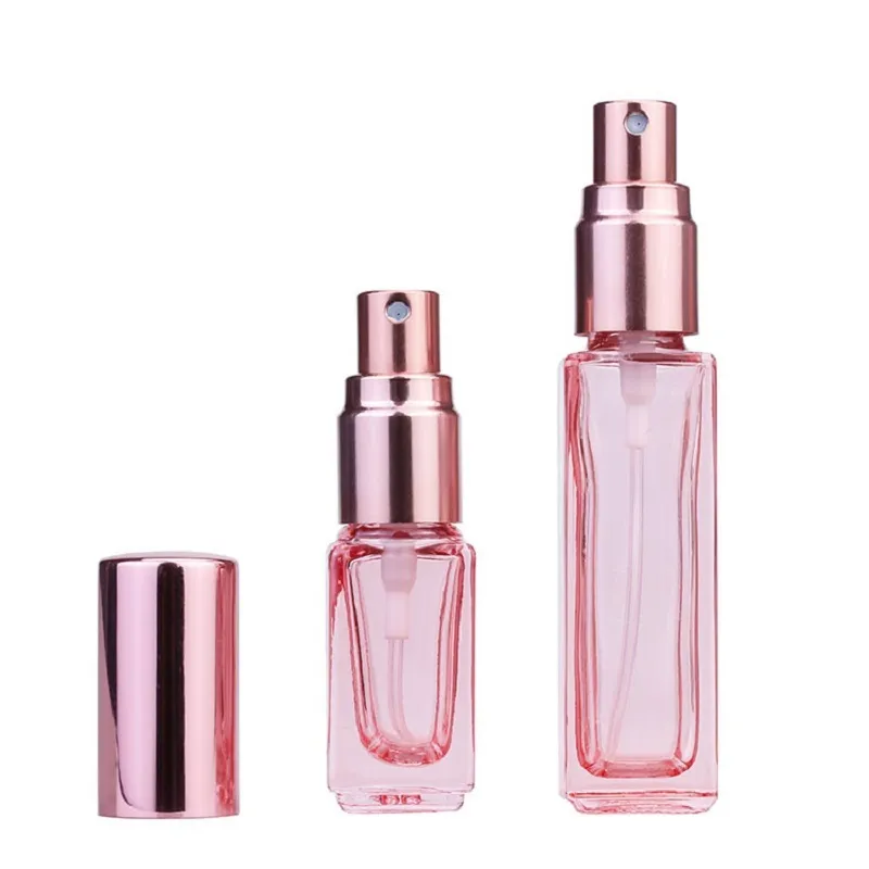 5ml 10ml 사각 유리 향수 스프레이 바이알 화장품 용기 분무기 로즈 골드 포장 재충전 병 30 피스 / 로트