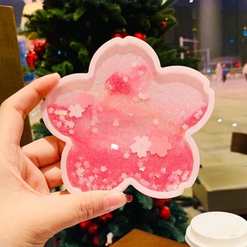 Glitter Coasters Słodka na napoje Ocean Rainbow Sakura z szybkim matami napojów płynnych pads241a