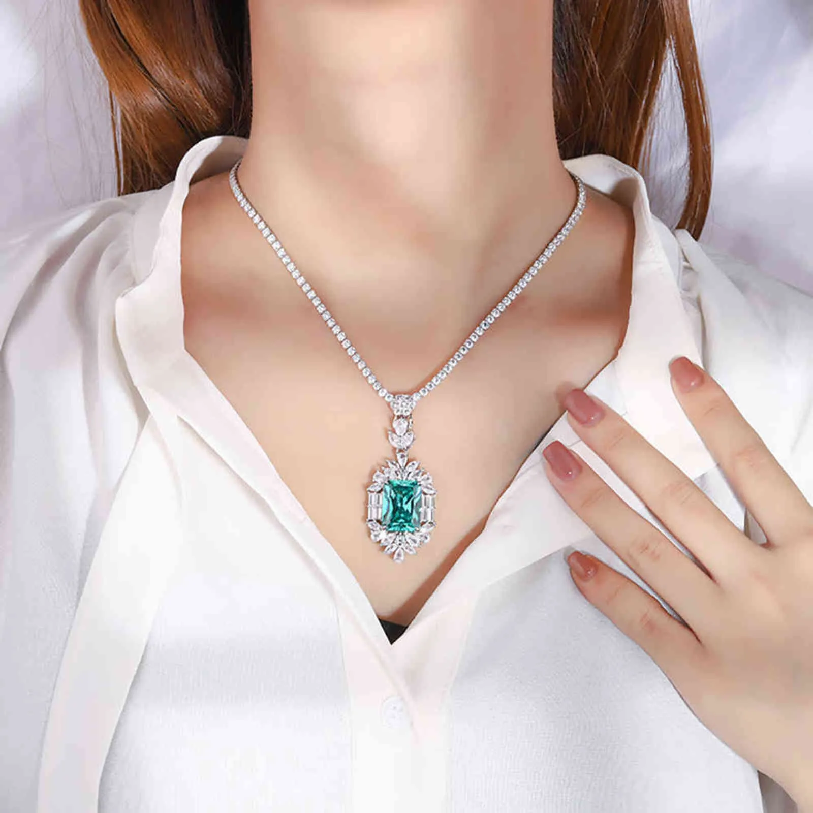 2021 Trend 100% 925 argento 12 * 16mm tormalina topazio collana pendente le donne ad alto tenore di carbonio diamante festa nuziale gioielleria raffinata