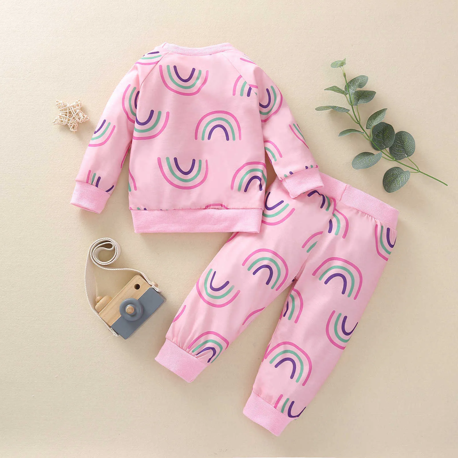 Toddler Girls Chill Sets for Kids Ins Fashion Rainbow Print Jogger Set Spring Boutique Clothing 210529