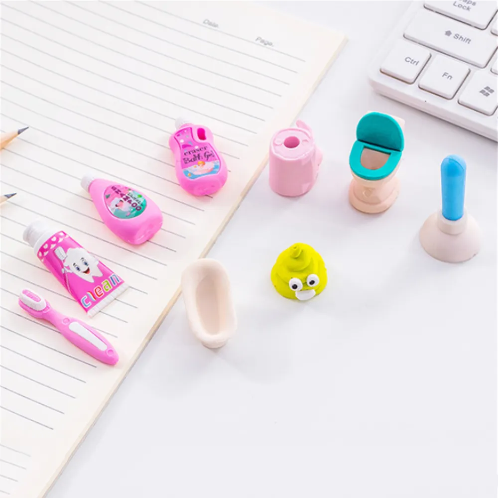 30 ensembles mignon ensemble de salle de bain gommes à crayons pour l'école de bureau fournitures de papeterie créatives outil de correction Kawaii enfants prix cadeaux gomme 