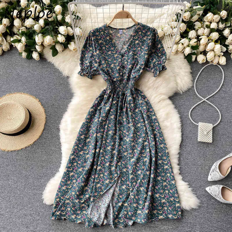 Neploe Holiday Print Bohemian Multicolor Dress Women High Waist Hip A Line Slim Long Vestidos V Neck Short Sleeve Robe Sommar 210510