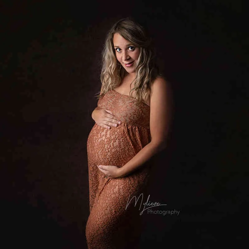 Nuovi oggetti di scena fotografia di maternità Maxi lungo morbido abito incinta con volant maniche in pizzo costume le donne fantasia servizio fotografico G220309