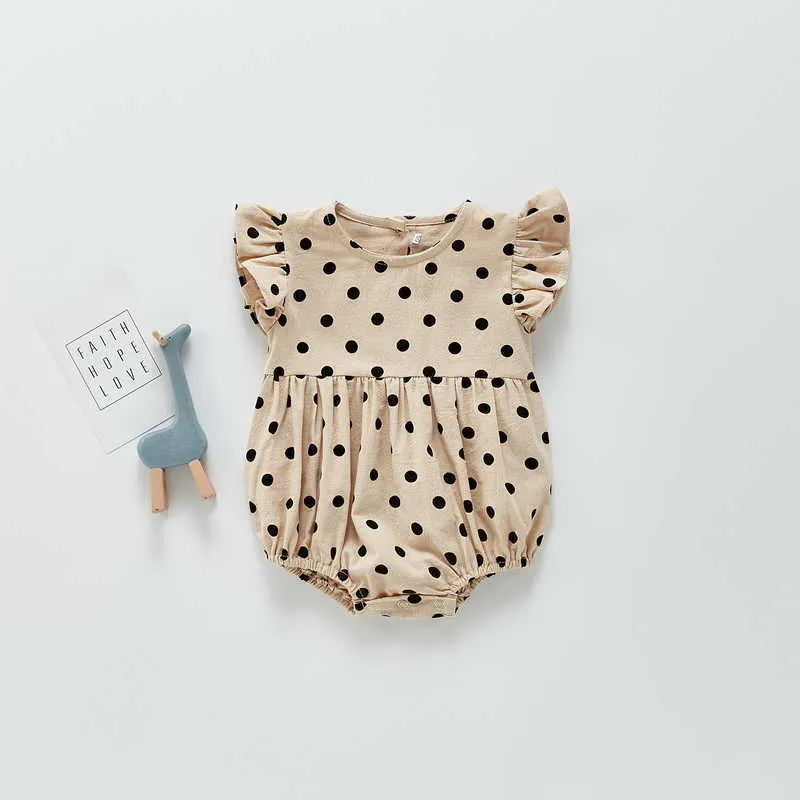 Yaz Bebek Kız Bodysuit Polka Dot Kolsuz Tulum Doğan Sevimli Stil Çocuk Giysileri E07 210610