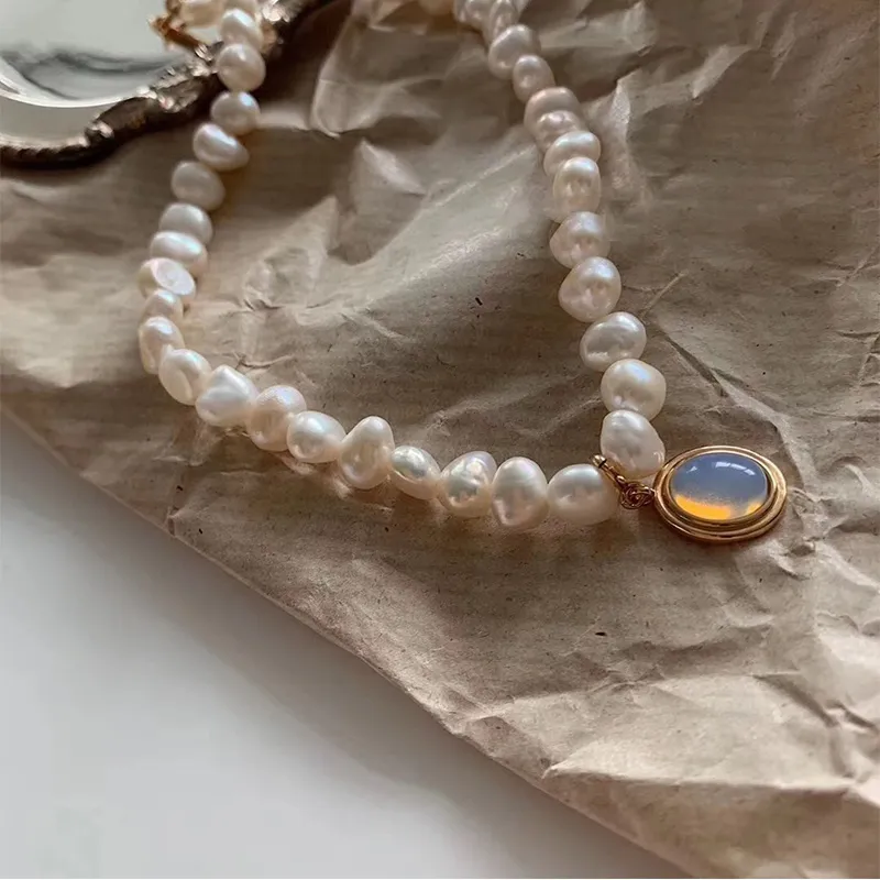 MENGJIQIAO Collana girocollo in perle d'acqua dolce vintage stile barocco giapponese donne ragazze eleganti gioielli in opale collares regali Kolye
