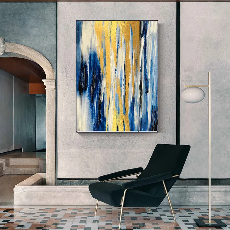 Stampa su tela moderna di grandi dimensioni di arte della parete Pittura blu e gialla Poster astratto la decorazione dello studio del soggiorno Senza cornice