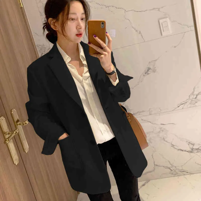 Giacca da lavoro stile coreano OL da lavoro donna Autunno Slim Blazer eleganti da donna Top Suit Cappotto monopetto casual 210514