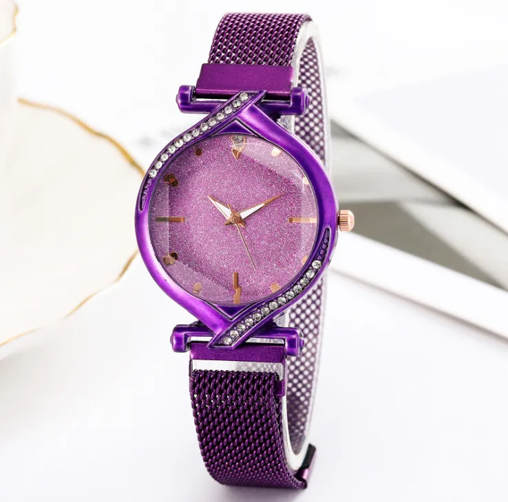 Звездный циферблат, простые темпераментные женские часы с бриллиантами, магнетическая пряжка, удобный сетчатый ремень, женские часы, модный дизайн, кварцевые Wris280O