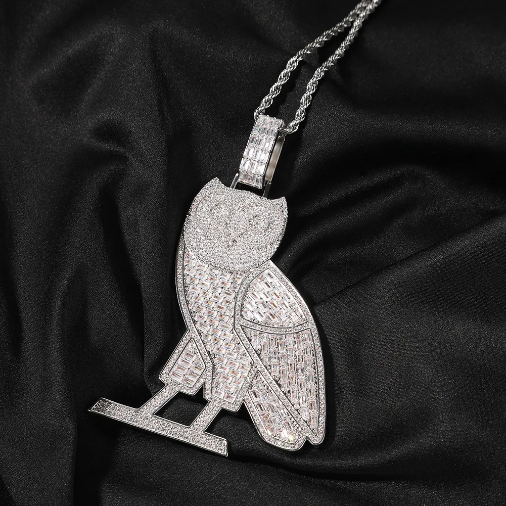 Mode Hip Hop Bijoux OWL Pendentif Collier avec Chaîne Or Blanc Rempli Micro Pave CZ Zricon Collier Rappeur Accessoires ins 9702209