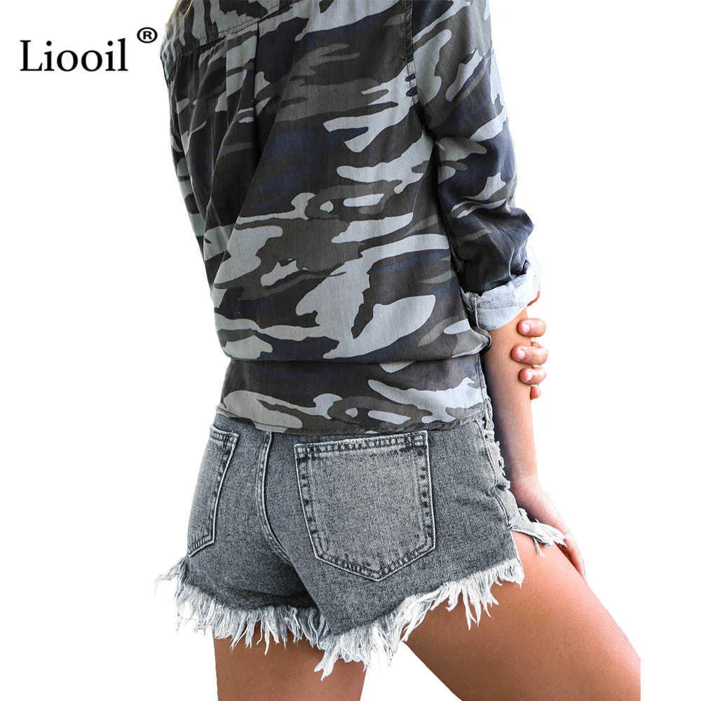 Liooil Denim Shorts Plus La Taille Casual Maigre Coton Taille Moyenne Bouton Poches Gland Femmes Sexy Jean 210714