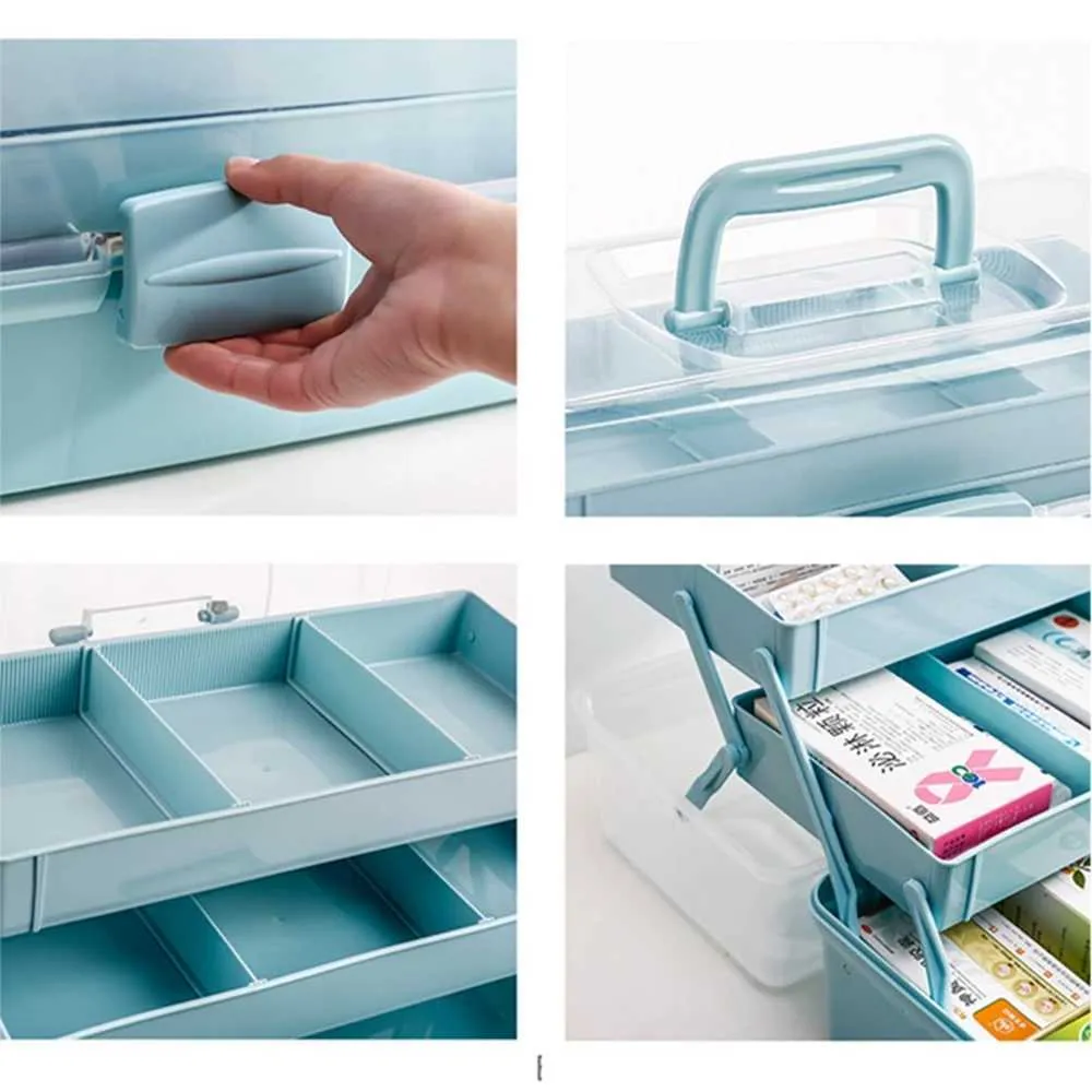 Grote Medicine Doos Plastic 3 Tiers Draagbare Opslag Transparante Cover EHBO-kit Sundries Organizer Cabinet Pil 210922