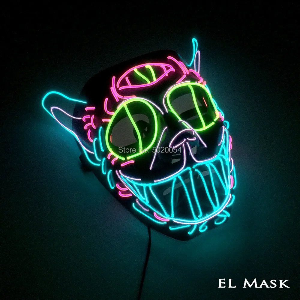 Accessoires de déguisement DC-3V contrôleur vente chaude chat roi EL fil masque accessoires de déguisement masque lumineux Halloween Rave masque Led