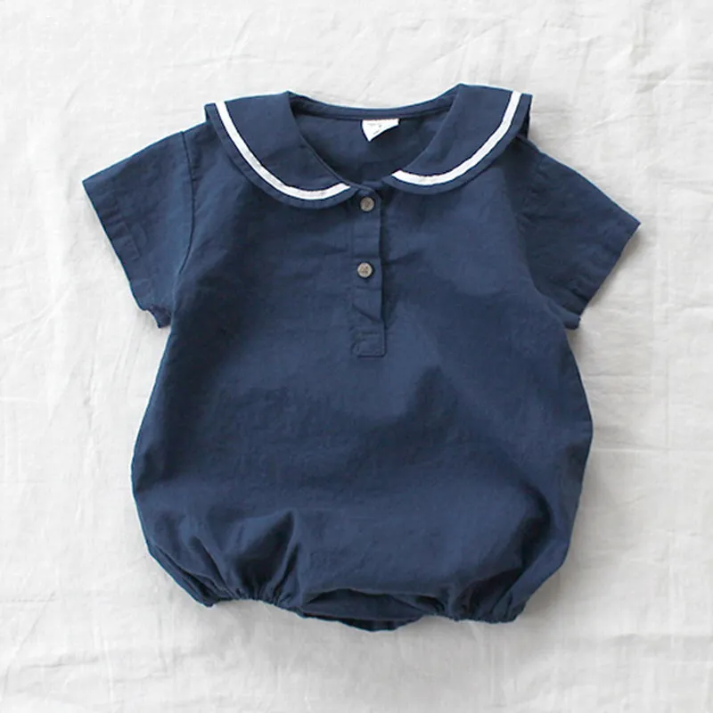 Baby Clothes Summer Boy Girl Jumpsuit Lapel Cute Bodysuit Infant Cotton Short-sleeved Romper 210515