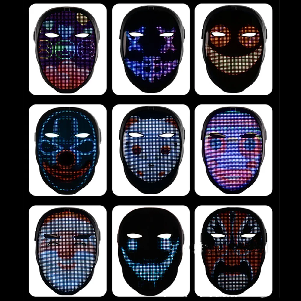 Bluetooth светодиодная маска маскарадные игрушки управление через приложение RGB подсветка программируемая DIY изображение анимация текст Хэллоуин Рождество карнавал C258p