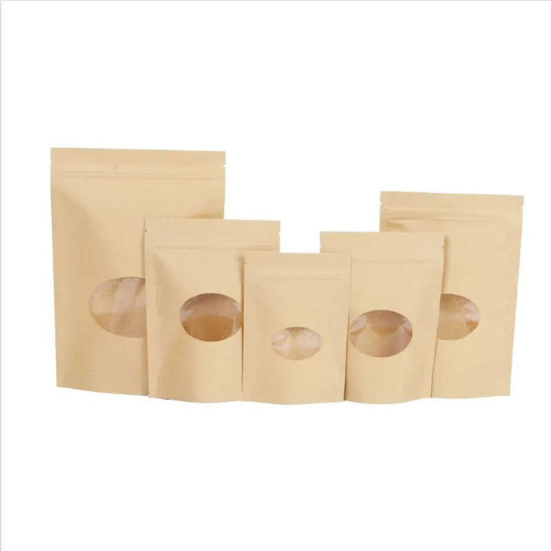 8 maten bruin kraftpapier stand-up tas warmte afsluitbare hersluitbare rits pouch innerlijke folie holle voedselopslag verpakking tassen BH5266 TYJ