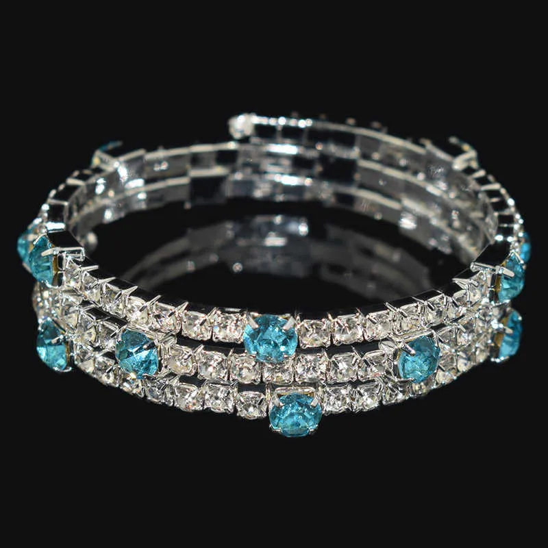 Mode Goud Verzilverd Rhinestone Manchet Armband Voor Vrouwen Meisje Rood Blauw Kleurrijke Shinning Crystal Width Armbanden Armbanden Q0719