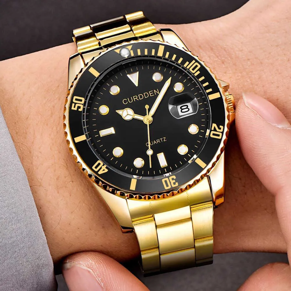 Dropping Role Watch Men Quartz Mens Watches Top Luxury Brand Watch Man Gold Stainless Steel Relogio Masculino Waterproof 2106215S