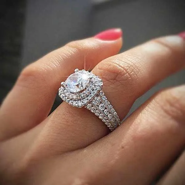 14K biały złoty pierścionek z diamentem dla kobiet kwadrat Anillos Bizuteria Wedding Bague Diamant Kamień biały diament pierścionka biżuterii dziewczęta Y063530750