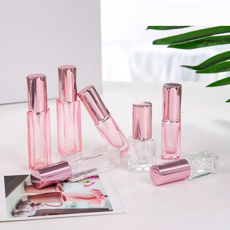 5ml 10ml Square Glass Perfume Spray Vials Cosmetic Containers Atomizer Rose Gold Packaging Refillable Bottle 