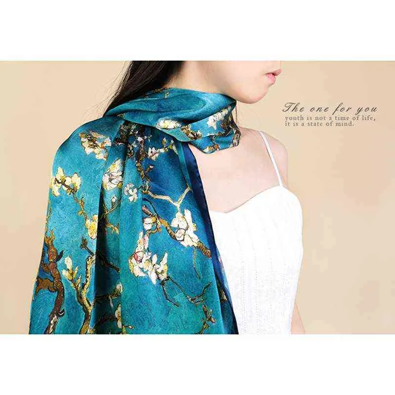 Van Gogh Malarstwo olejne jedwabny szalik Kobiety luksusowa marka moreli kwiatowy nadruk hidżab bandana faulard femme szal miękki bufanda mjer 21114748226