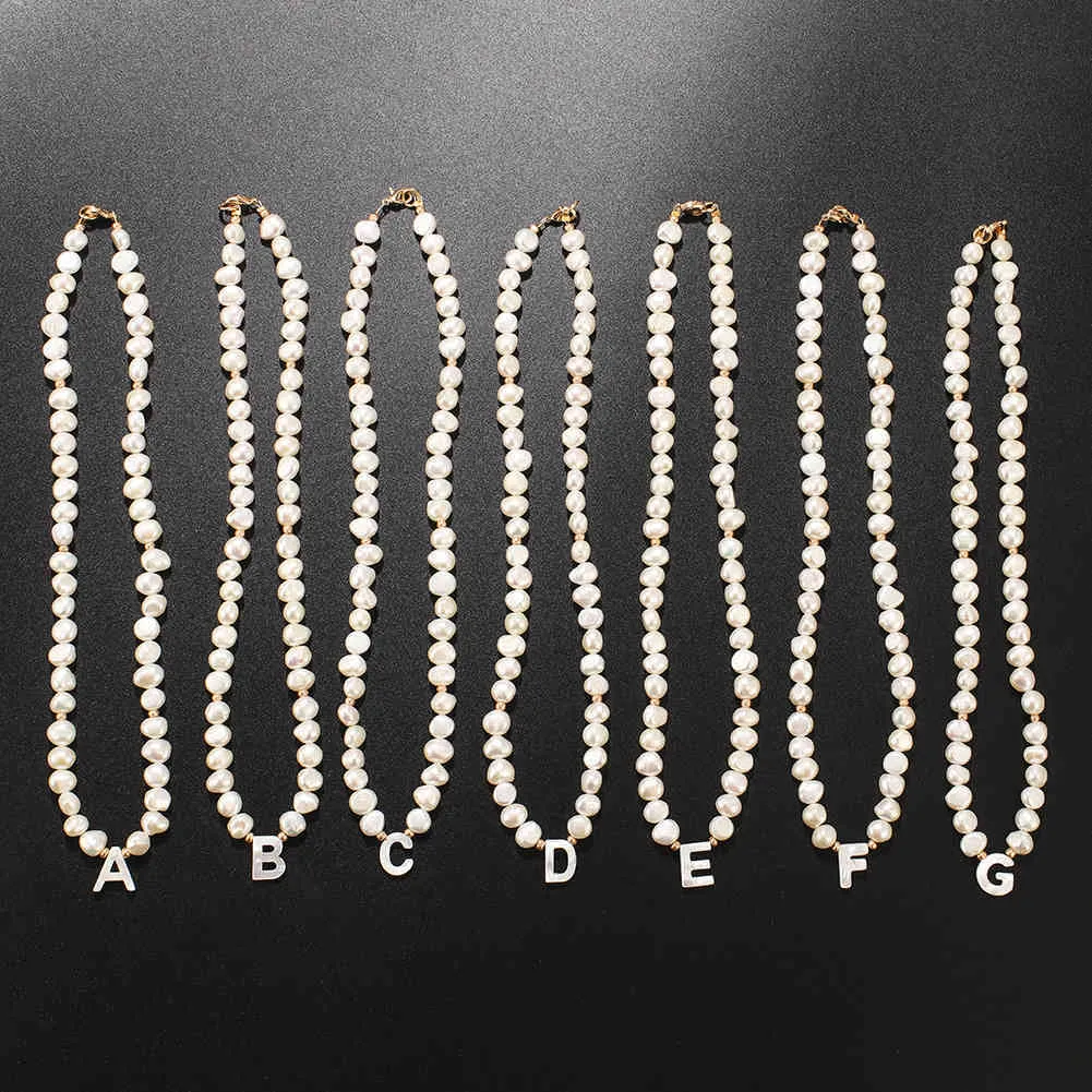 Echte Süßwasser Perle Halskette Halsband Für Frauen Alphabet A-Z Shell Brief Initial Schnalle Gold Farbe Anhänger Schmuck Gift246V