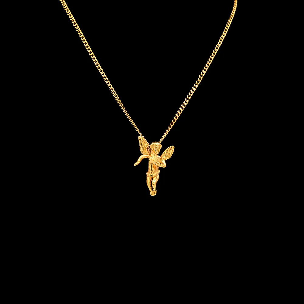 Nya hiphop smycken ängelhänge halsband rostfritt guld pläterat med 60 cm kedja för män trevlig älskare presentrappare tillbehör JE6044416