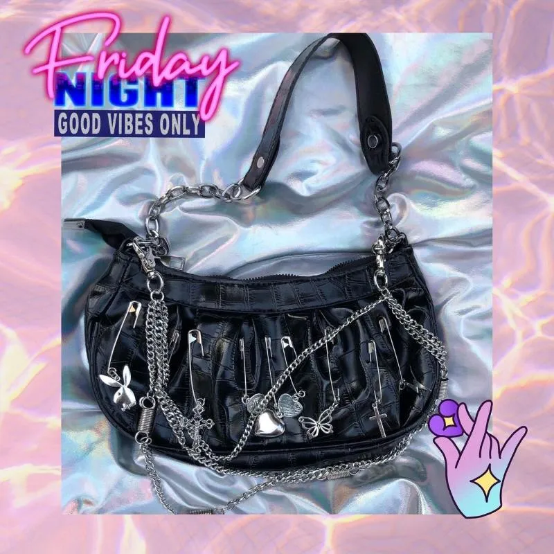 Вечерние сумки Xiuya harajuku Goth Bag Women 2021 Японский металлический панк -стиль плиссированный бродяга плеч