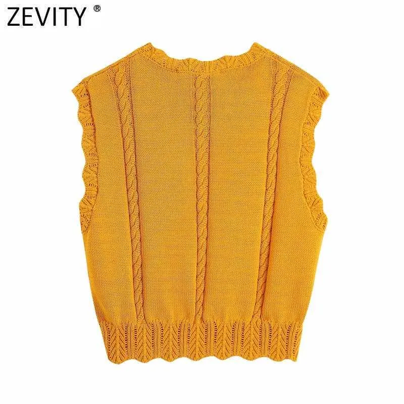 Zevity Donne Donne ricamo floreale all'uncinetto corto maglia maglia maglia signora senza maniche casual sottile estate gilet di estate pullover crop top sw850 210603