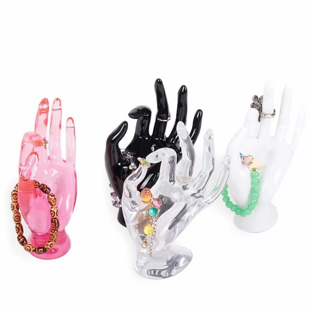 JAVRIK Mannequin Ok Hand Finger Handschuh Ring Armband Armreif Schmuck Display Ständer Halter Verkauf Schwarz/Weiß/Rosa/Transparent 211014