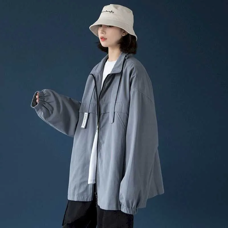 Workwear Jacket Vrouwen Koreaanse versie Losse Retro Hong Kong Smaak Student Herfst Zwart Casual Workwear 210526
