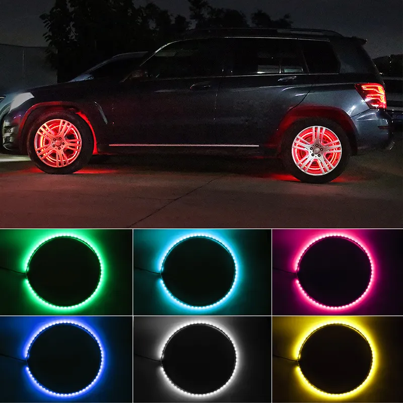 4 adet RGB Araba Hub Lamba Tekerlek Ile Uygulama Kontrolü Ile LED Şerit Çok Renkli Neon Aydınlatma BMW Evrensel Dekoratif Ortam Işık Kiti