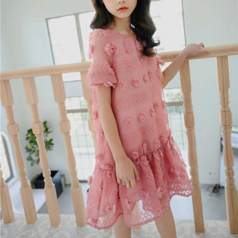 4 à 16 ans enfants et adolescentes été broderie dentelle DrKorean Style doux PrincDresses enfants robe de soirée, #8809 X0803