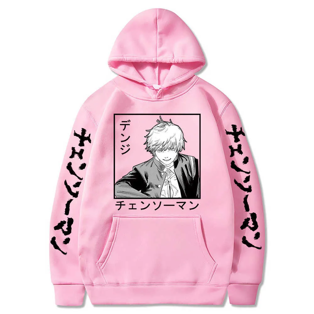 2021 Anime Chainsaw Man Grafiska Långärmade Luvtröjor Harajuku Hoodie Pullover Toppar Mode joker H0910