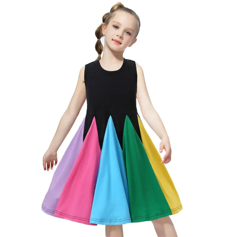 2021年の春の女の子のドレス真新しい到着キッズパステルレインボードレスコットンアンクレルレングスプリンセスドレスガールズカジュアル衣類6541713