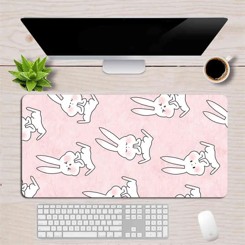 Rose Anime Gaming grand clavier d'ordinateur en caoutchouc tapis de souris tapis de bureau bord cousu rose