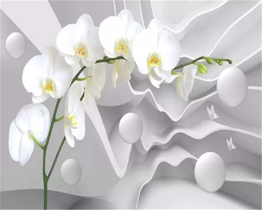 Papier peint mural 3d personnalisé Dabstract Space Phalaenopsis Ball Salon TV Fond Lié Mur Amélioration de L'habitat Soie Wallpapers219g