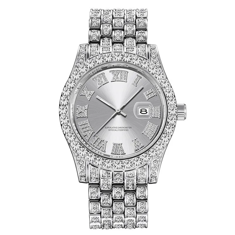 Хип-хоп Full Ice Out Роскошные кварцевые наручные часы с датой, современные часы для мужчин и женщин, модные украшения Gift263t
