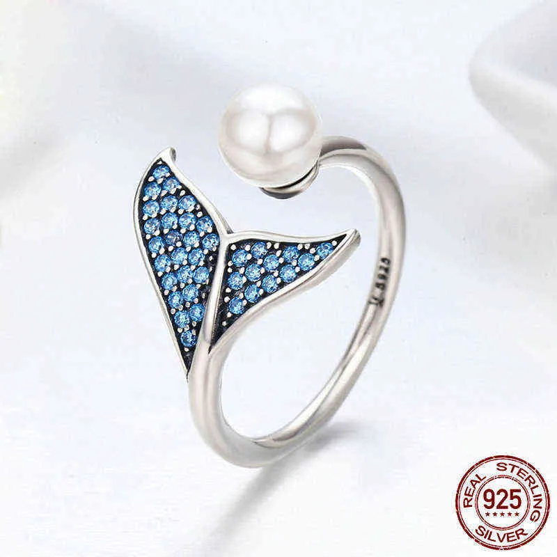 Verstellbarer Delfinschwanz-Fingerring für Damen, Sterling-Schmuck, Meerjungfrau-Ring 211217