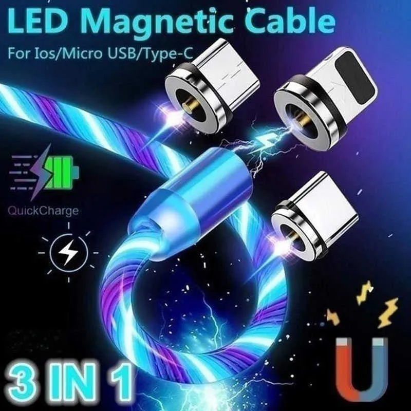 3 W 1 Kabel USB Nowy 360 ° USB LED Płynący ładowarki magnetyczne Ładowarka do ładowania do Xiaomi Huawei Samsung Car