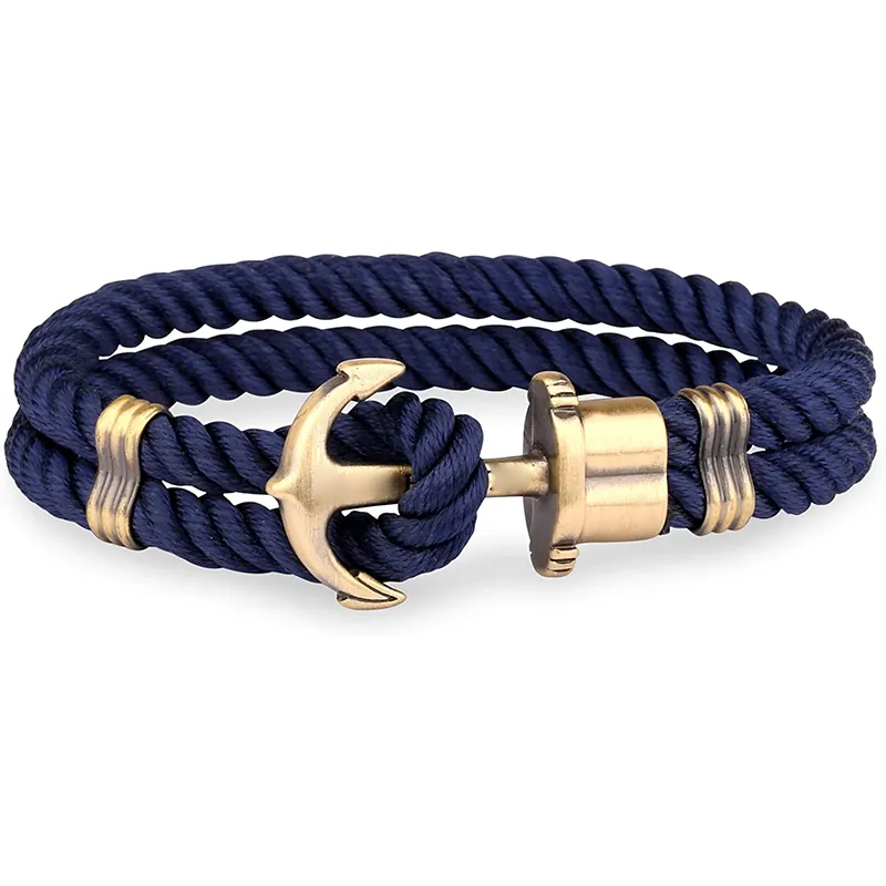 Men Anchor Bracelet Made of Nylon in Navy Blue und Anchor Made of Brass