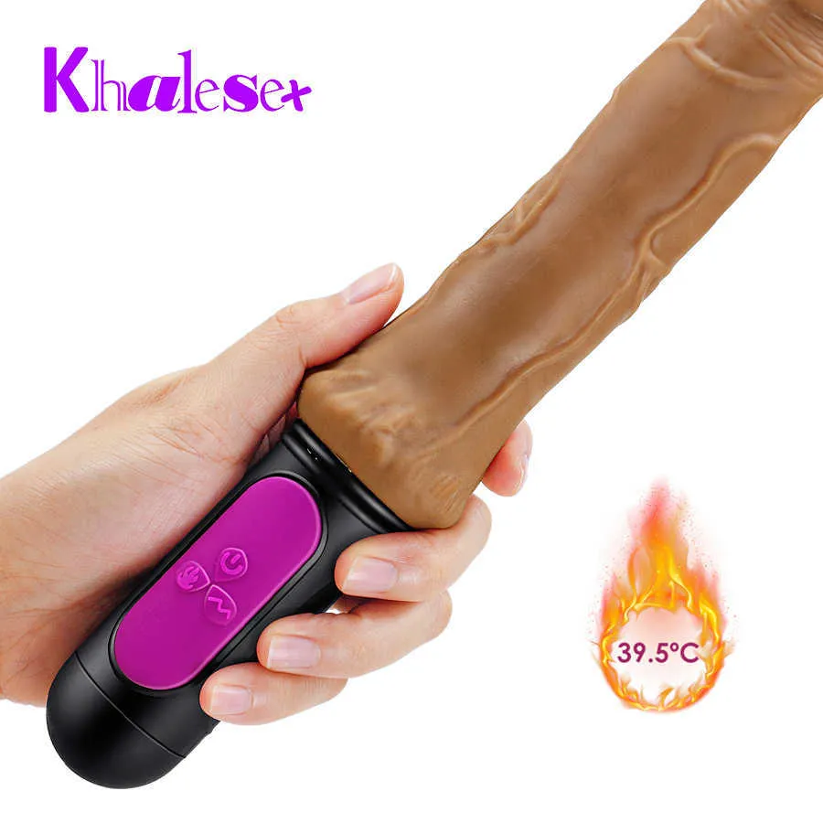 Ogrzewanie Realistyczne Dildo Wibrator Dla Kobiety 10 Speed ​​Bend Miękkie Ogromne Dildo Penis G Spot Vagina Odbyt Masturbator Sex Toy Adult 210622