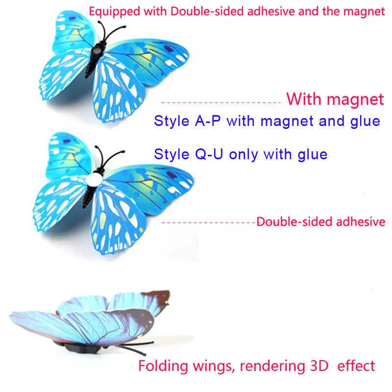 3d Butterfly Wall Decor Stickers Wedding Party Christmas Decoration Nursery Children Bedroom Home Decor DIY Butterflies 210705