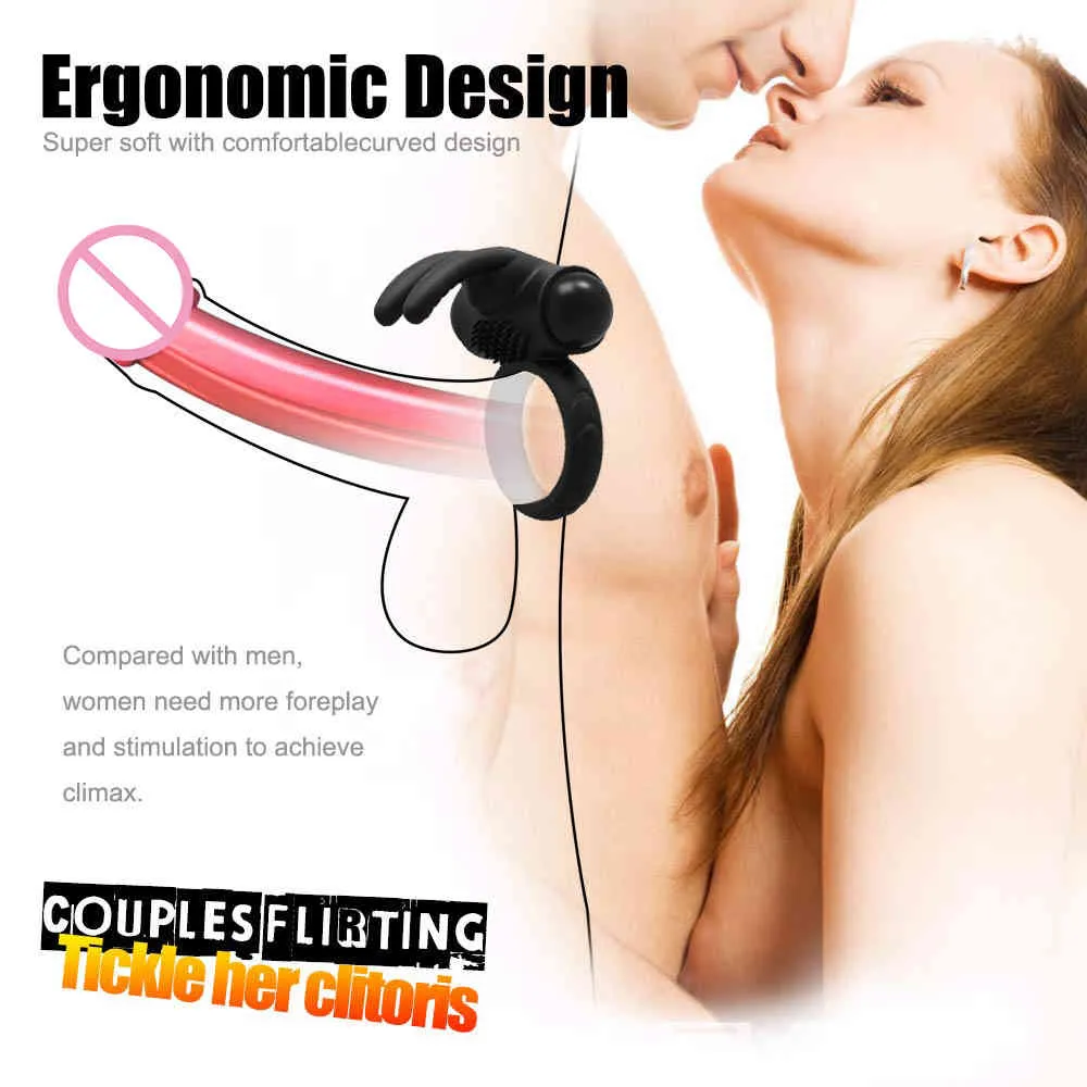 Anel de vibração do pênis anel duplo vibrador atraso ejaculação coelho vibratório massageador anel para estimulador de pênis sex shop x0327310883