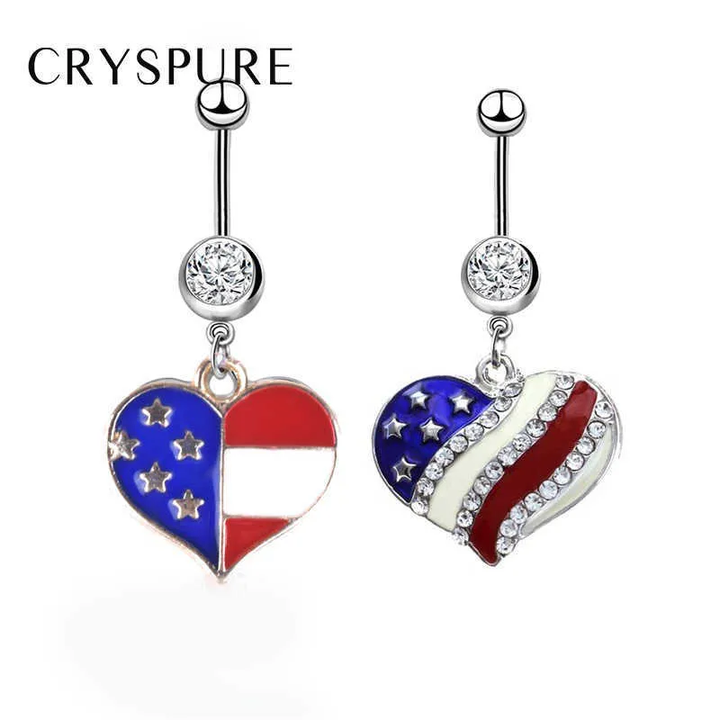 Coeur Cristal Oreille Goujons Mode Étoile Forme Drapeau Américain Boucles D'oreilles pour Femmes Patriotique Bijoux Cadeaux Corps Piercing Accessoires Q0709