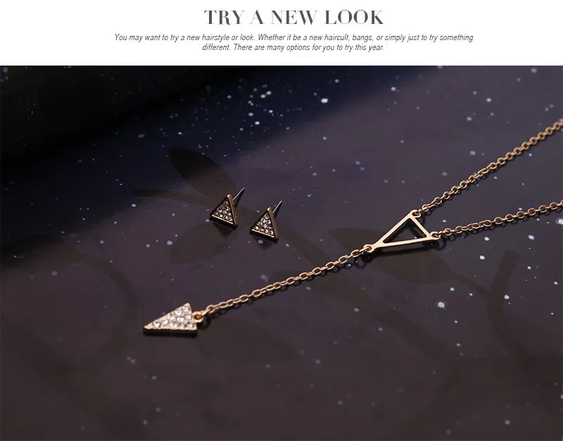 pave rhinestone triangle geometric trigon Y Necklaces Set Adjustable Gold Women's Earrings cuff bracelet Jewelry Sets for women