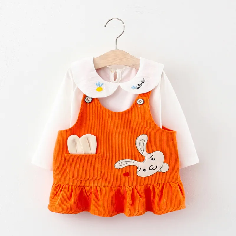 Cartoon Rabbit Pattern Cute Dress Kids Girls Abiti casual Manica lunga Bretelle Abiti Costume da principessa 210429